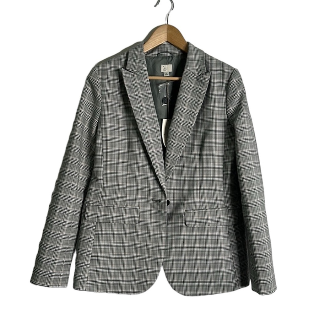 A new day plaid grey black blazer size 12 new office, career, preppy, classic
